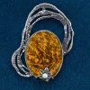 Forged Brooch with Amber Cabochon (Synthetic), Gray Metal, 61x45 mm