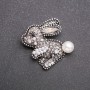 Beaded Bunny Brooch in Silver-Tone Metal with Crystals, 35mm+
