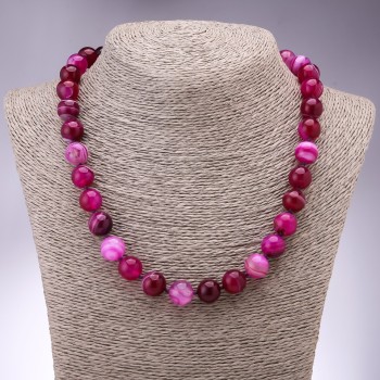 Raspberry agate necklace with smooth beads, 12 mm diameter, 45 cm length