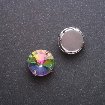 Ціна за уп. /10шт. Пришивний кристал "ріволі" в цапі круглий 13мм жовто-зелений