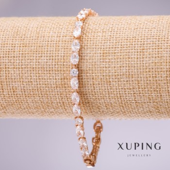 Xuping Bracelet with White Stones, 4mm Thick, 18-20 cm Length, Gold Plated with Extender Chain