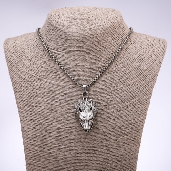 Pendant in punk goth style Wolf 30×50 mm on a chain, 65 cm long
