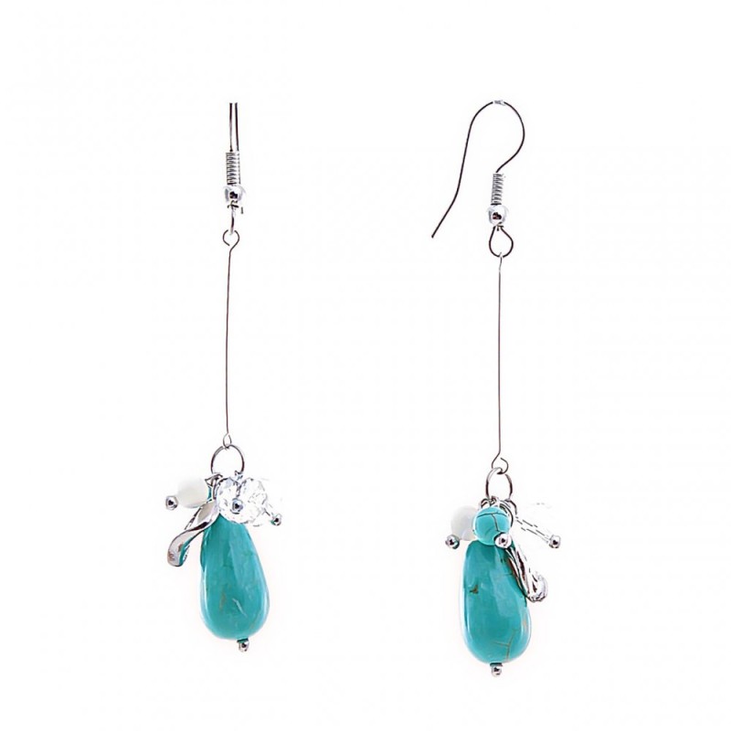Dangling earrings made of white and red beads in 'turquoise' 65 mm