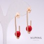 Xuping Earrings with Red Majorca Pearl 34x8 mm Gold Plated