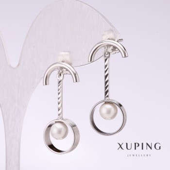 Xuping Earrings with White Majorca Bead 30x5mm Rhodium