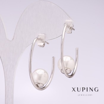 Xuping Clip Earrings with White Majorca Pearl 33x10mm Rhodium-plated