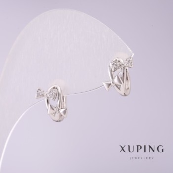 Xuping Earrings 'Bows' with White Crystals 11x9mm Rhodium Plated