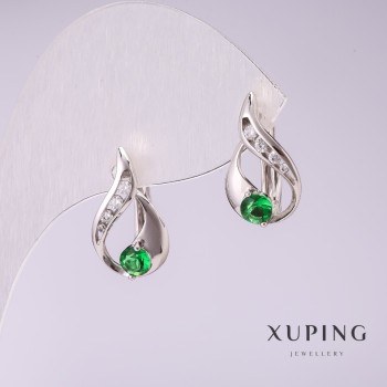 Xuping earrings with green stones 17x10mm rhodium-plated