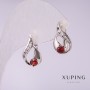 Xuping Earrings with Red Stones 17x10mm Rhodium