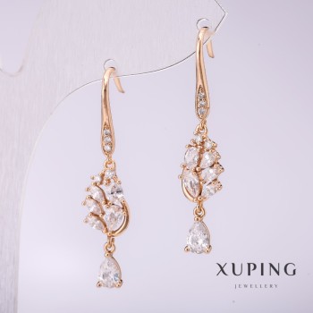 Xuping Earrings with White Stones 38×8 mm Gold Plating