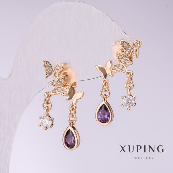 Earrings Xuping 'Butterflies' with lavender stones, 22x12 mm, gold-plated