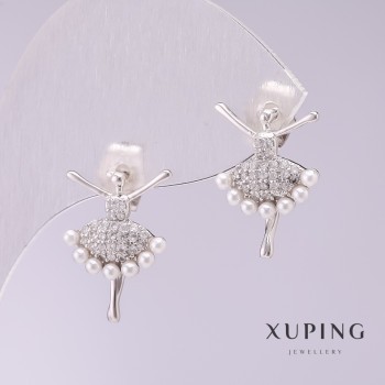Earrings Xuping Ballerina with White Majorca Pearls 18×12 mm Rhodium-Plated