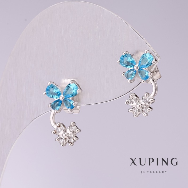 Xuping Earrings 'Butterflies' with Blue Stones 15x9mm Rhodium
