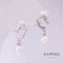 Xuping Earrings 'Notes' with White Mallorca Pearls 20x6mm Rhodium