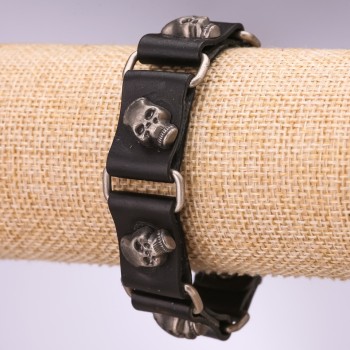 Men's eco-leather bracelet Skull chain-link strap, length 20-23 cm, thickness 20 mm