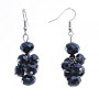 Drop earrings with black faceted stones, silver-plated metal, 50 mm