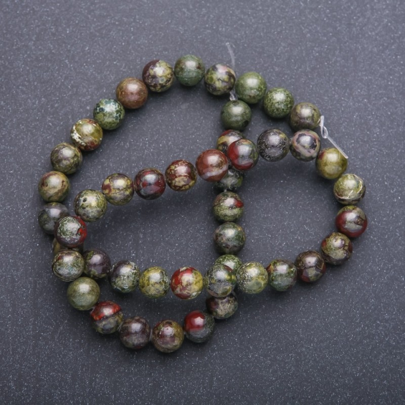 Beads of natural stone Dragon's Blood Jasper, smooth round beads, diameter 8 mm, thread length about 38 cm