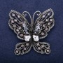 Butterfly Brooch with Gray Rhinestones, 55x57 mm, Silver Metal