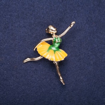 Ballerina Brooch with Yellow-Green Enamel, 45x45 mm, Yellow Metal