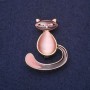 Brooch Kitty enamel with Cat's Eye stone pink-brown color 37x30 mm yellow metal