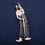 Musician Brooch in White and Black Enamel, 67x26 mm, yellow metal