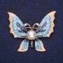 Blue and Beige Pearl Inlay Butterfly Brooch, 40×50 mm, Yellow Metal