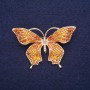 Butterfly Brooch with White Crystals and Enamel, Gold-Tone Metal, 49×32 mm