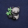 Panda Brooch with Crystals and Enamel, White, Black, and Green, 28×28 mm, Silver-Tone Metal