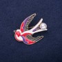 Swallow Brooch with Enamel in Red, White, Black, and Purple, 39×30 mm, Gold-Tone Metal