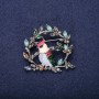 Brooch 'Bird on a Branch' with crystals and enamel, colors red, white, blue, green; 38x40 mm; silver-toned metal