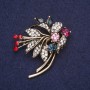 Brooch 'Bouquet' with colored stones and rhinestones red, blue, pink, burgundy and white, 48×40 mm, gold-tone metal