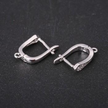 Ear hooks for earrings with rhinestones 17×4 mm silver-tone metal price per pair