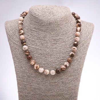Beaded Zebra Jasper Necklace, smooth beads, 10 mm diameter, 48 cm length