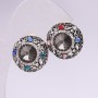 Evening stud earrings with stones and rhinestones - color gray, red, blue, green - 25 mm, silver metal