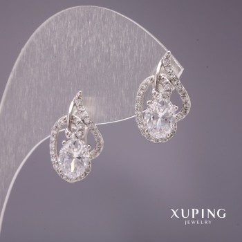 Xuping Earrings with White Stone, 18x11 mm Rhodium
