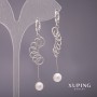 Xuping Long Earrings with Majorca Pearls, White, 58x7 mm, Rhodium-Plated