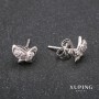 Xuping Butterfly Stud Earrings with Crystals, White Rhodium, 9×7 mm