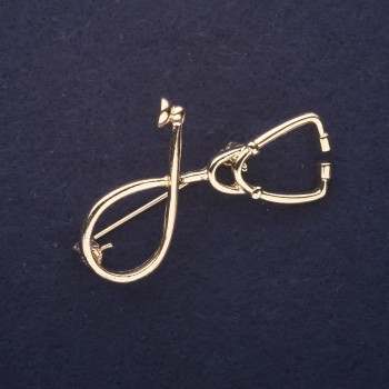 Brooch 'Stethoscope' gold color 44×30mm gold-toned metal