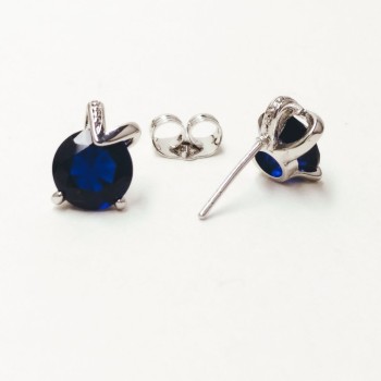 Xuping Stud Earrings with Blue Stone, Rhodium-Plated, 11x8 mm
