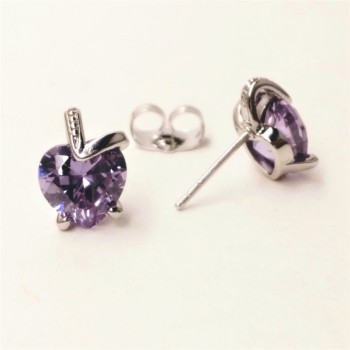 Xuping Heart-shaped Stud Earrings with a Light Lilac Stone, 11×9 mm, Rhodium-plated