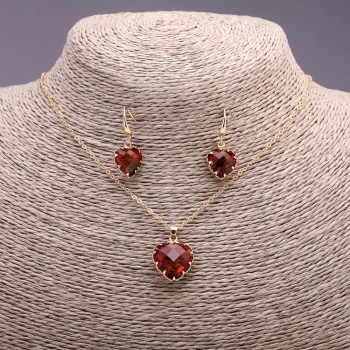 Set 'Heart' multicolor red-and-green pendant 19×16 mm and earrings 27×13 mm, length 50 cm