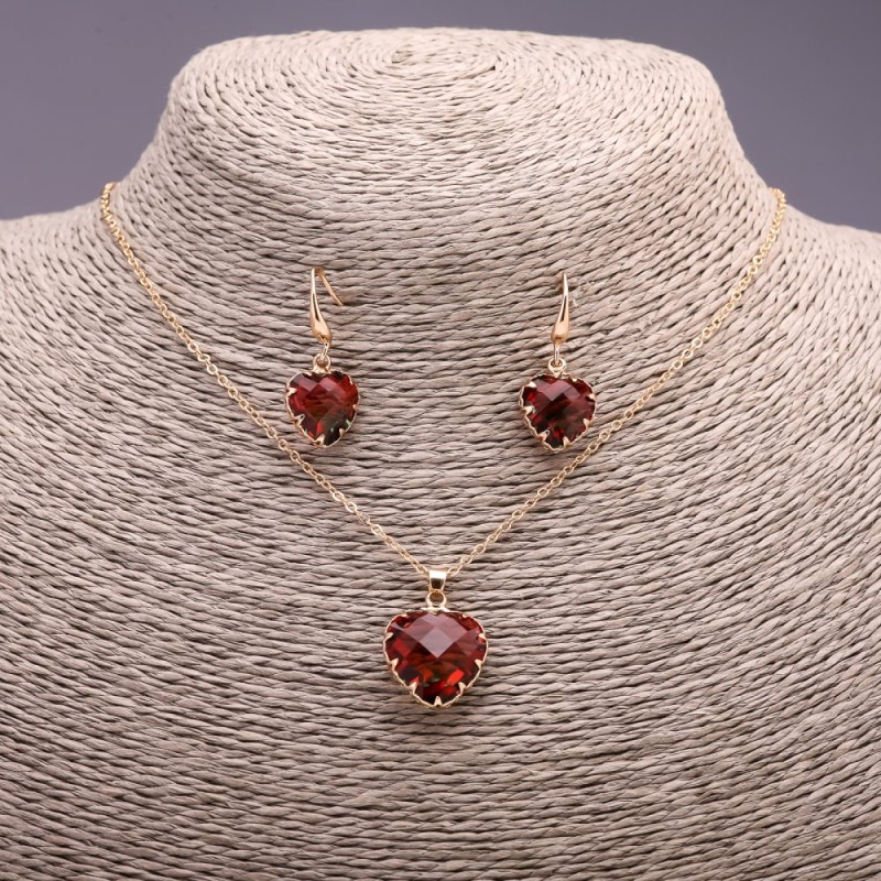 Set 'Heart' multicolor red-and-green pendant 19×16 mm and earrings 27×13 mm, length 50 cm