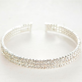 Three-row bracelet with white crystals, adjustable 18-22 cm