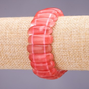 Watermelon Tourmaline Bracelet, 25×10 mm Link, 18 cm Length on Elastic