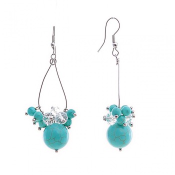 Drop earrings with large and small turquoise beads on teardrop pendants, 60 mm