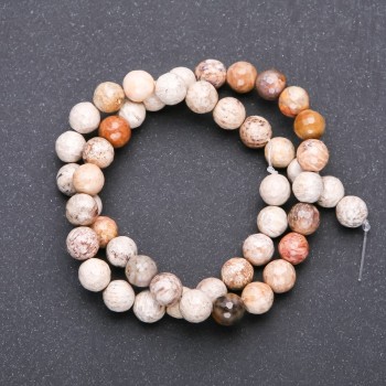 Fossilized Coral Beads, Faceted Round Bead, 8 mm Diameter, 38 cm Strand
