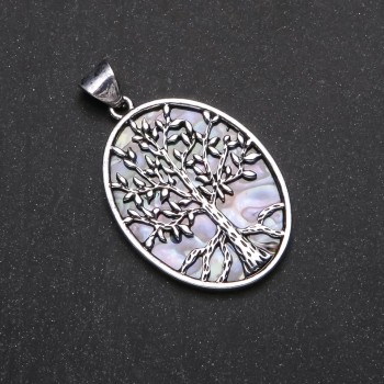 Tree-shaped Abalone Pendant, artificial, in a bezel setting, 32×42×55 mm
