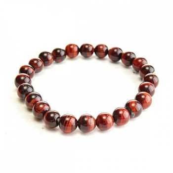 Elastic bracelet of natural Bull's Eye stone with a smooth bead, diameter 8(±)mm