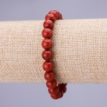 Elastic bracelet with natural red jasper stone, 8 mm diameter+