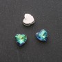 Price per pack / 10 pcs. Sew-on crystal in a heart-shaped prong setting, 10mm green-blue